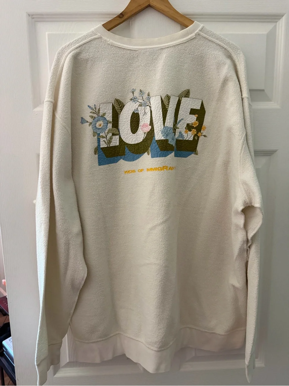 Kids of Immigrants White 'LOVE' Graphic Pullover Sweatshirt